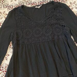 Entro Black Top with Crochet Accents